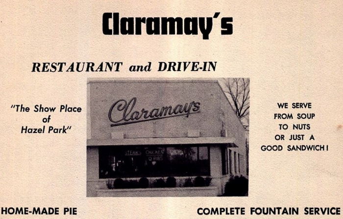 Claramays Restaurant - 1960S Hazel Park High Yearbook Ad (newer photo)